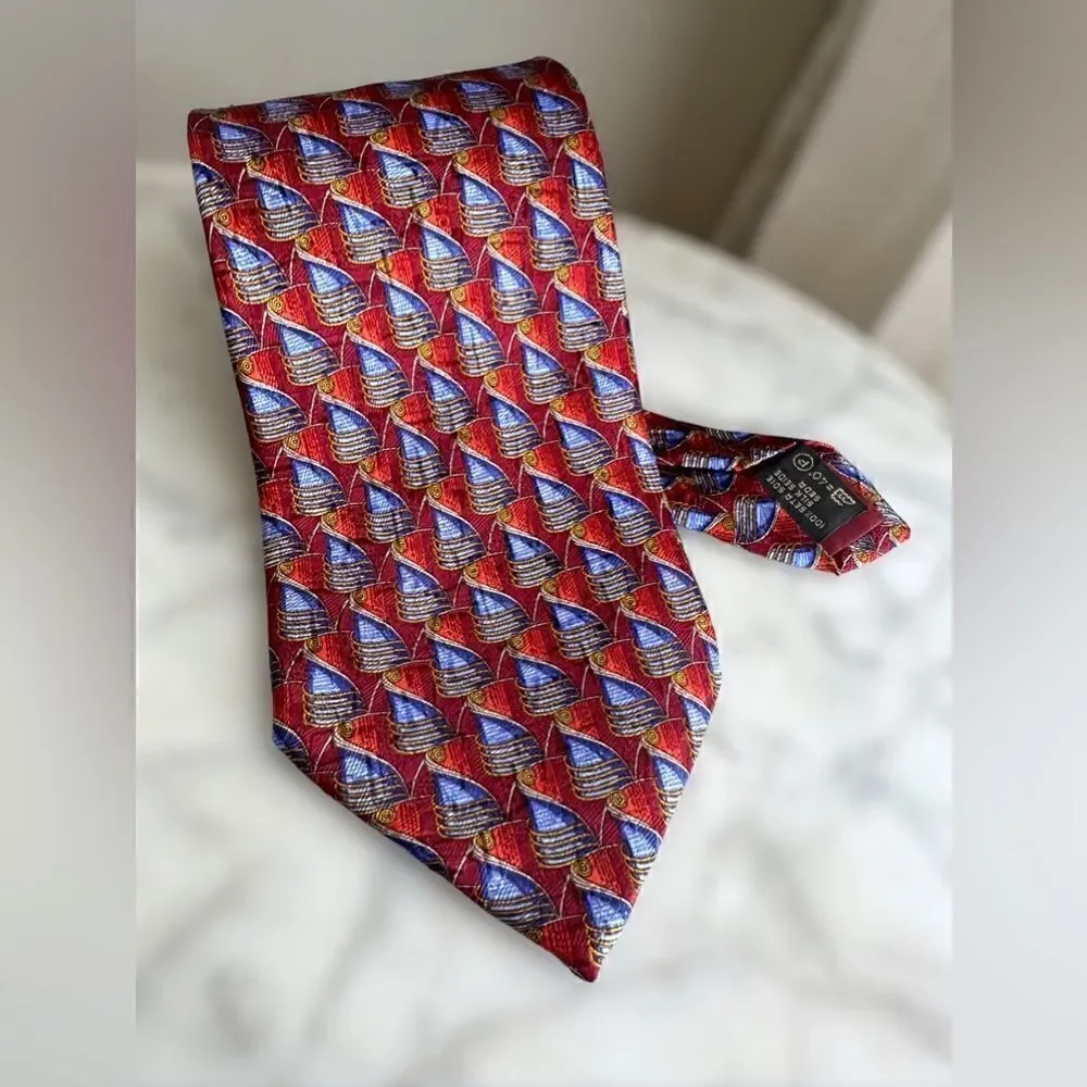 Ermenegildo Zegna Red Blue Gold geometric silk tie Italy